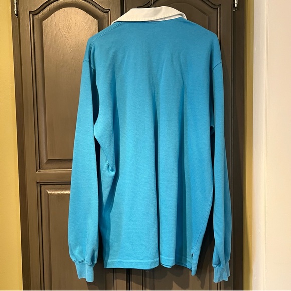 Ralph Lauren Preppy Turquoise Polo Rugby long slv Vintage 80’s Made USA Men M - Picture 3 of 4